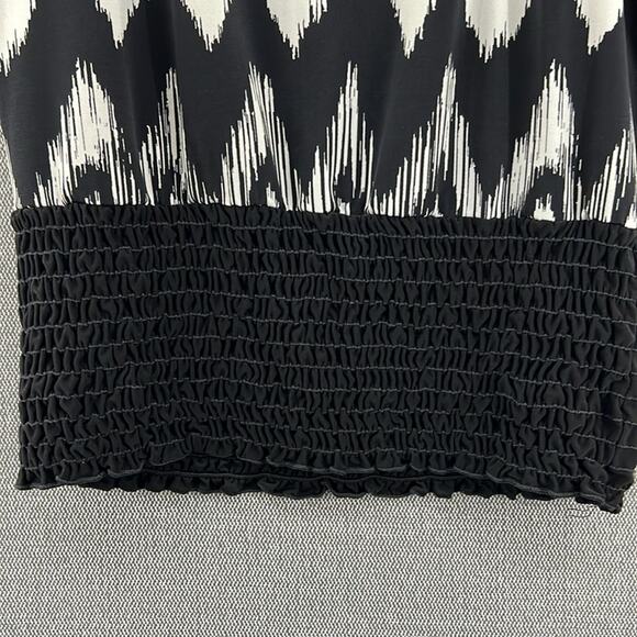 Vintage Agenda Black/White Geometric Print Elastic Waist‎ Blouse Made In USA M - Picture 3 of 7